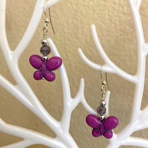 NEW Handmade Dyed Howlite & Crystal Dangling Earrings